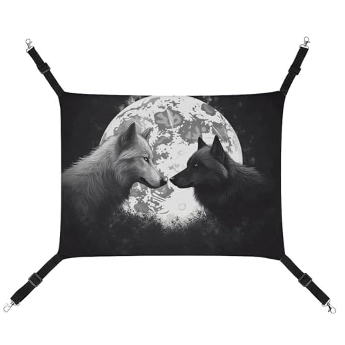 WYUSPGK Gemütliche Haustier-Hängematte, Wölfe lieben unter dem Mond, wildes Tierdruck, atmungsaktiv, platzsparendes Canvas-Bett für Katzen und kleine Hunde, verstellbar, tragbar und leicht zu reinigen WYUSPGK Gemütliche Haustier-Hängematte, Wölfe lieben unter dem Mond, wildes Tierdruck, atmungsaktiv, platzsparendes Canvas-Bett für Katzen und kleine Hunde, verstellbar, tragbar und leicht zu reinigen von WYUSPGK