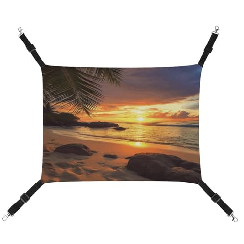 WYUSPGK Gemütliche Haustier-Hängematte, tropischer Strand, Küsten-Sonnenuntergang, atmungsaktiv, platzsparendes Canvas-Bett für Katzen und kleine Hunde, verstellbar, tragbar und leicht zu reinigen WYUSPGK Gemütliche Haustier-Hängematte, tropischer Strand, Küsten-Sonnenuntergang, atmungsaktiv, platzsparendes Canvas-Bett für Katzen und kleine Hunde, verstellbar, tragbar und leicht zu reinigen von WYUSPGK