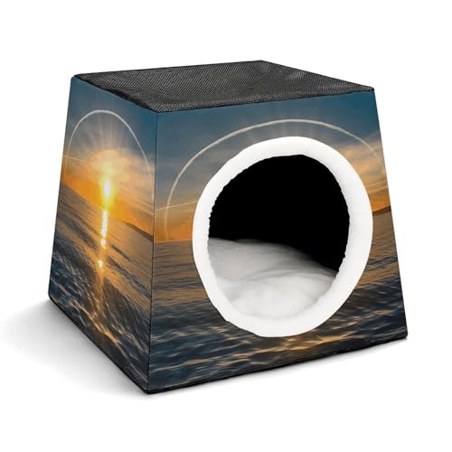 WYUSPGK Kapsel-Haustiernest, stilvolles und gemütliches Weltraumkapsel-Design für kleine Haustiere, Sonnenaufgangs-Horizont-Druck, stilvolles Haustiernest, gemütliches Haustiernest, tragbares von WYUSPGK