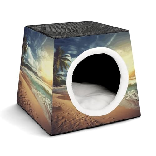 WYUSPGK Kapsel-Haustiernest, stilvolles und gemütliches Weltraumkapsel-Design für kleine Haustiere, Sonnenuntergang am Strand, stilvolles Haustiernest, gemütliches Haustiernest, tragbares Haustiernest von WYUSPGK