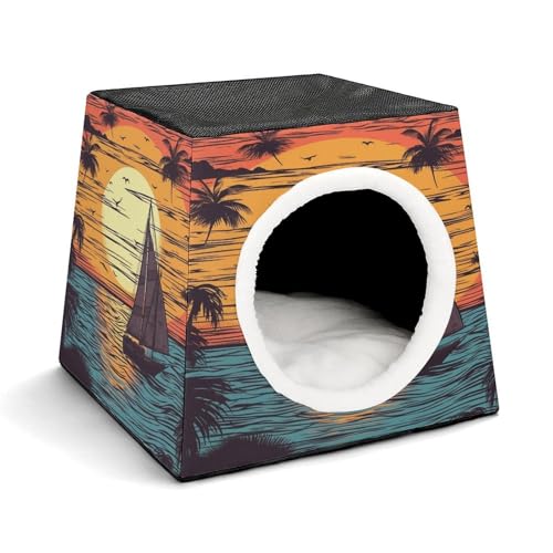 WYUSPGK Kapsel-Haustiernest, stilvolles und gemütliches Weltraumkapsel-Design für kleine Haustiere, Sonnenuntergang und Segelboot, stilvolles Haustiernest, gemütliches Haustiernest, tragbares von WYUSPGK