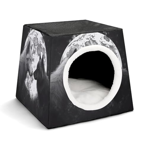 WYUSPGK Kapsel-Haustiernest, stilvolles und gemütliches Weltraumkapsel-Design für kleine Haustiere, Wölfe lieben unter dem Mond, wilder Tierdruck, stilvolles Haustiernest, gemütliches Haustiernest, von WYUSPGK