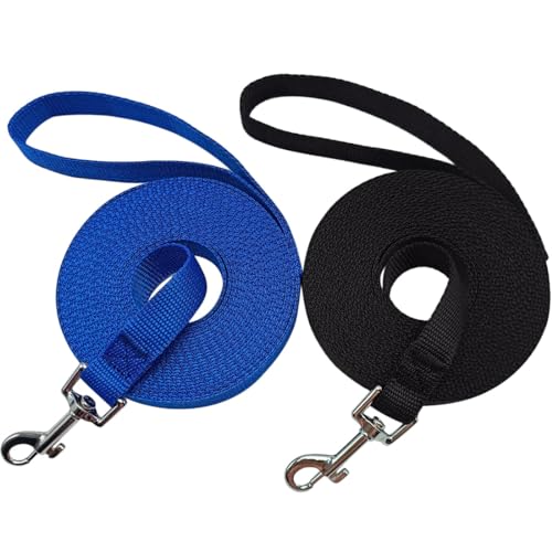 WYuZe Flache Nylon-Hundeleine, 2 Stück, 1,8 m, 6 m, 7,8 m, 9,2 m, 1,5 m, 1,9 m breit, traditionelle Hundeleine für kleine und mittelgroße Hunde (1,8 m, Schwarz + Blau) von WYUZE