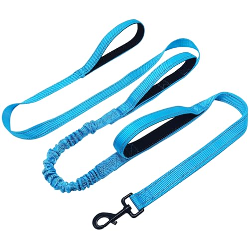 WYuZe Hundeleine mit 3 Griffen, 2,1 m, gepolsterte Dreifachgriffe, stoßdämpfendes Bungee, reflektierendes Nylon, robuste Trainingsleine für große und mittelgroße Hunde von WYUZE