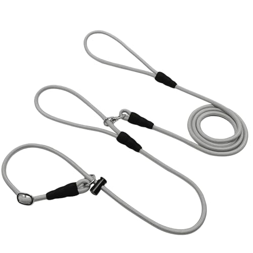 WYuZe Hundeleine mit Doppelgriff, klein, 2,1 m x 0,6 cm, kein Verheddern, Anti-Würgen, rutschfestes Hundehalsband und Leine, Hundetrainingsleine zum Ziehen, Grau WYuZe Hundeleine mit Doppelgriff, klein, 2,1 m x 0,6 cm, kein Verheddern, Anti-Würgen, rutschfestes Hundehalsband und Leine, Hundetrainingsleine zum Ziehen, Grau von WYUZE