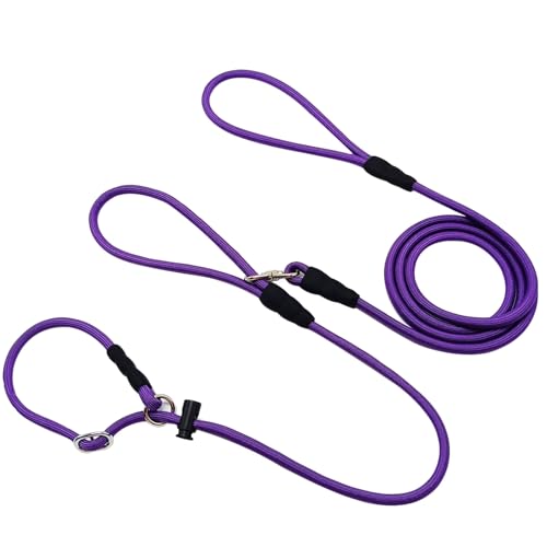 WYuZe Hundeleine mit Doppelgriff, klein, 2,1 m x 0,6 cm, kein Verheddern, Anti-Würgen, rutschfestes Hundehalsband und Leine, Hundetrainingsleine zum Ziehen von Stropfen, Violett WYuZe Hundeleine mit Doppelgriff, klein, 2,1 m x 0,6 cm, kein Verheddern, Anti-Würgen, rutschfestes Hundehalsband und Leine, Hundetrainingsleine zum Ziehen von Stropfen, Violett von WYUZE