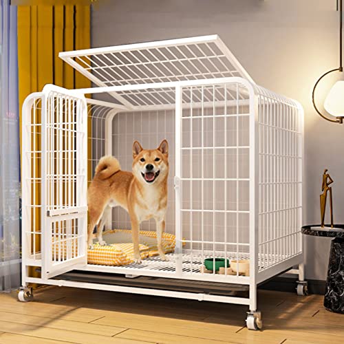 Hundebox Transportbox für Hund & Katzen - Groß Hundetransportbox, Hundekäfig für Zuhause Transport & Auto, Outdoor Hundehaus aus Stahl, für große kleine Hunde 110 * 72 * 95cm White von WYZCHDM