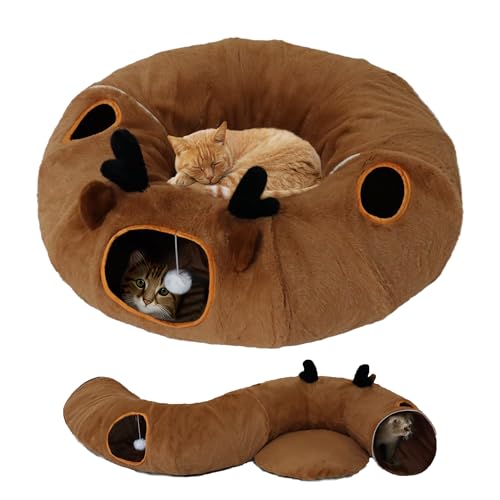 Katzentunnelbett für Indoor-Katzen mit waschbarem Kissen, Katzenhöhle, Donut-Tunnel mit flauschigem Ball, großer runder Schlauch, Haustier-Spielplatz, Spielzeug, weicher Plüsch, Peekaboo für Kätzchen von WYZJL
