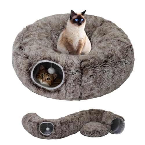 Katzentunnelbett für Indoor-Katzen mit waschbarem Kissen, Katzenhöhle, Donut-Tunnel mit flauschigem Ball, großer runder Schlauch, Haustier-Spielplatz, Spielzeug, weicher Plüsch, Peekaboo für Kätzchen, Katzentunnelbett für Indoor-Katzen mit waschbarem Kissen, Katzenhöhle, Donut-Tunnel mit flauschigem Ball, großer runder Schlauch, Haustier-Spielplatz, Spielzeug, weicher Plüsch, Peekaboo für Kätzchen, von WYZJL