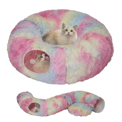 Katzentunnelbett für Indoor-Katzen mit waschbarem Kissen, Katzenhöhle, Donut-Tunnel mit flauschigem Ball, großes rundes Rohr, Haustier-Spielplatz, Spielzeug, weicher Plüsch, Peekaboo für Kätzchen, Katzentunnelbett für Indoor-Katzen mit waschbarem Kissen, Katzenhöhle, Donut-Tunnel mit flauschigem Ball, großes rundes Rohr, Haustier-Spielplatz, Spielzeug, weicher Plüsch, Peekaboo für Kätzchen, von WYZJL