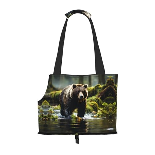 Leichte, atmungsaktive Reise-Umhängetasche für kleine Haustiere, WZYCWB Brown Bear Pounce bedruckte Haustier-Umhängetasche von WZYCWB