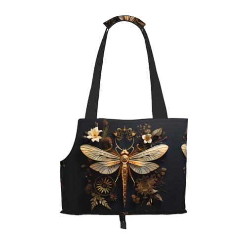 Leichte, atmungsaktive Reise-Umhängetasche für kleine Haustiere, WZYCWB Gold, exquisite Libellen-bedruckte Haustier-Umhängetasche von WZYCWB