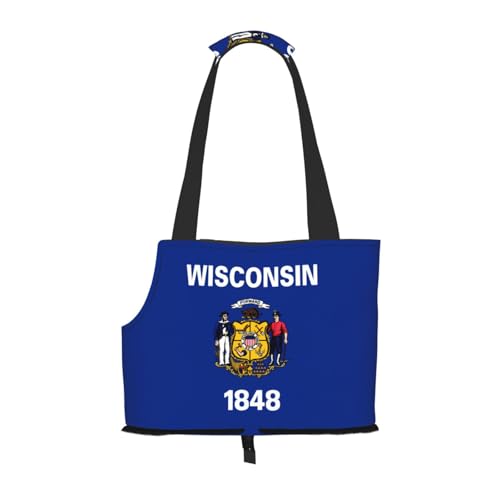 Leichte, atmungsaktive Reise-Umhängetasche für kleine Haustiere, WZYCWB Wisconsin State Flagge, bedruckte Haustier-Umhängetasche von WZYCWB