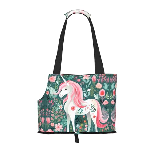 Leichte, atmungsaktive Reise kleine Haustier Umhängetasche, WZYCWB Einhorn mit rosa Haaren gedruckt Haustier Umhängetasche von WZYCWB