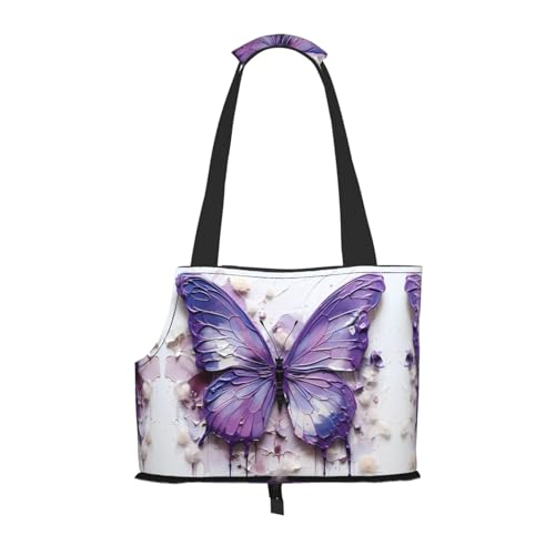 Leichte, atmungsaktive Reisetasche für kleine Haustiere, WZYCWB lila Ölgemälde Schmetterling bedruckte Haustier-Umhängetasche von WZYCWB
