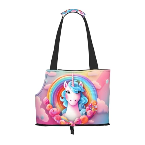 Rainbow Unicorn bedruckte Haustier-Umhängetasche zum Ausgehen – kleine Hunde und Katzen Doppelzweck-Umhängetasche von WZYCWB