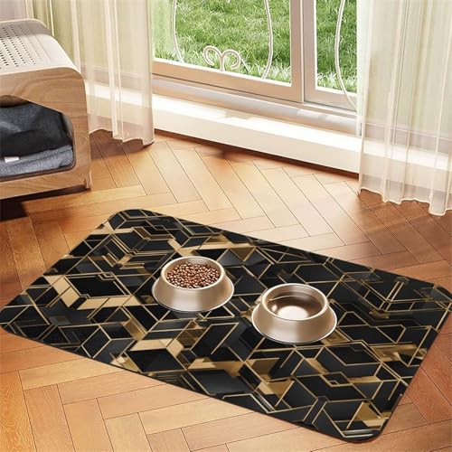 WZYCWB 30 x 45 cm, Schwarz und Gold, kariert, 2 bedruckte saugfähige Haustier-Tischsets, rutschfeste Futtermatten für Hunde und Katzen, Futternäpfe und Wasser-Platzsets WZYCWB 30 x 45 cm, Schwarz und Gold, kariert, 2 bedruckte saugfähige Haustier-Tischsets, rutschfeste Futtermatten für Hunde und Katzen, Futternäpfe und Wasser-Platzsets von WZYCWB
