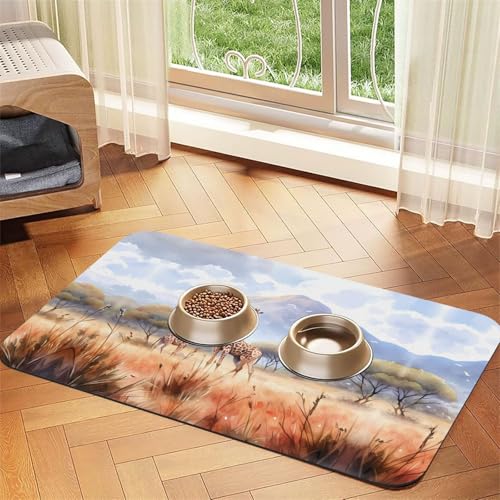 WZYCWB 30 x 45 cm, afrikanische Savannen-Giraffe, gemustertes Haustier-Tischset, Futtermatte – für Katzen- und Hundefutter-Matten, faltbar und einfach zu verstauen von WZYCWB