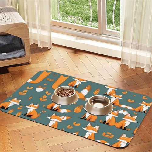 WZYCWB 30 x 45 cm, gelber Fuchs-gemusterter Haustier-Tischset, Futtermatte – für Katzen- und Hundefutter-Matten, faltbar und einfach zu verstauen von WZYCWB