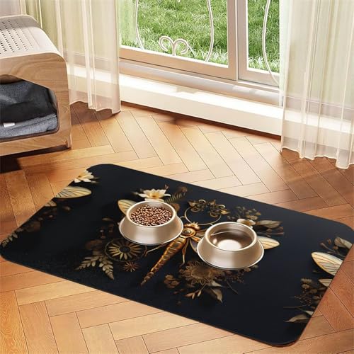 WZYCWB 30 x 45 cm, goldfarbenes exquisites Libellenmuster, Haustier-Tischset, Futtermatte – für Katzen- und Hunde-Futternapf-Matten, faltbar und einfach zu verstauen WZYCWB 30 x 45 cm, goldfarbenes exquisites Libellenmuster, Haustier-Tischset, Futtermatte – für Katzen- und Hunde-Futternapf-Matten, faltbar und einfach zu verstauen von WZYCWB