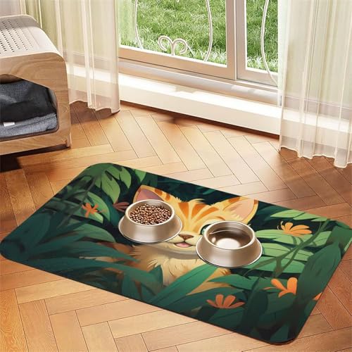 WZYCWB 30 x 45 cm, lebhaftes Cartoon-Katzenmuster, Haustier-Tischset, Futtermatte – für Katzen- und Hundefutter-Matten, faltbar und einfach zu verstauen von WZYCWB
