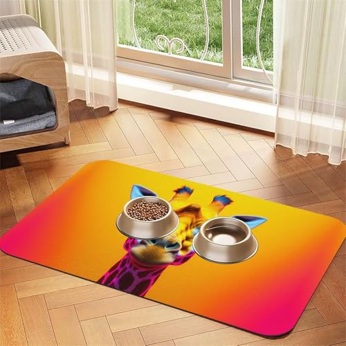 WZYCWB 30 x 45 cm, neonfarbenes Giraffenkopf, gemustertes Haustier-Tischset, Futternapf-Matte – für Katzen- und Hundenapf-Matten, faltbar und einfach zu verstauen von WZYCWB