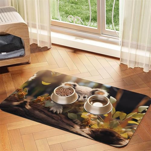 WZYCWB 30 x 45 cm, niedliches Koala-Pflanzenmuster, Haustier-Tischset, Futtermatte – für Katzen- und Hundefutter-Matten, faltbar und einfach zu verstauen von WZYCWB