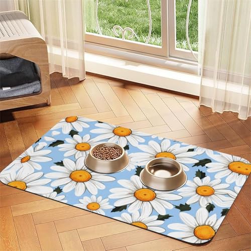 WZYCWB 30 x 45 cm, ordentliches weißes Gänseblümchenmuster, Haustier-Tischset, Futtermatte – für Katzen- und Hunde-Futternapf-Matten, faltbar und einfach zu verstauen von WZYCWB