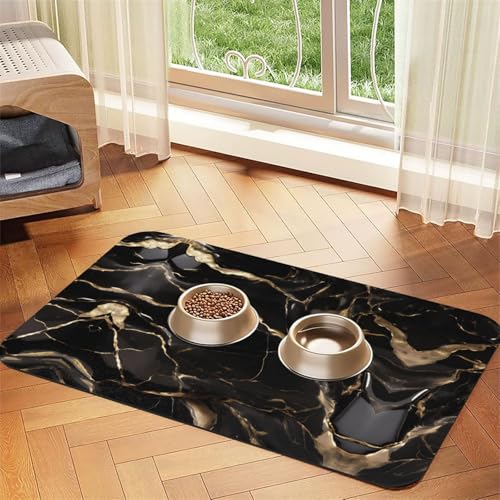 WZYCWB 30 x 45 cm, schwarz-goldenes Marmor-Muster, Haustier-Tischset, Futtermatte – für Katzen- und Hundefutter-Matten, faltbar und einfach zu verstauen von WZYCWB
