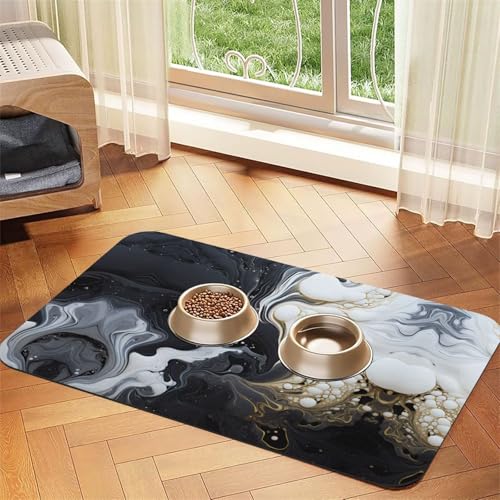 WZYCWB 30 x 45 cm, schwarz und weiß marmoriert, gemustert, Haustier-Tischset, Futtermatte – für Katzen- und Hunde-Futternapf-Matten, faltbar und einfach zu verstauen WZYCWB 30 x 45 cm, schwarz und weiß marmoriert, gemustert, Haustier-Tischset, Futtermatte – für Katzen- und Hunde-Futternapf-Matten, faltbar und einfach zu verstauen von WZYCWB