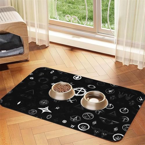 WZYCWB 30 x 45 cm, schwarz-weißes Universum gemustertes Haustier-Tischset, Futternapf-Matte – für Katzen- und Hundenapf-Matten, faltbar und einfach zu verstauen von WZYCWB