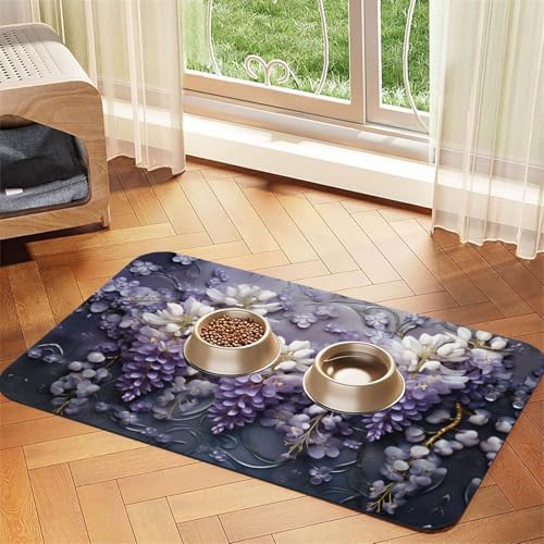 WZYCWB 30 x 45 cm, viele Veilchen gemusterte Haustier-Tischset, Futtermatte – für Katzen- und Hunde-Futternapf-Matten, faltbar und einfach zu verstauen von WZYCWB