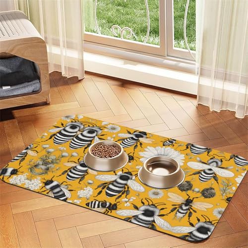 WZYCWB 30 x 45 cm Cartoon-Biene bedruckte saugfähige Tischsets für Haustiere – rutschfeste Futtermatten für Hunde und Katzen, Futternäpfe und Wasser-Tischsets von WZYCWB