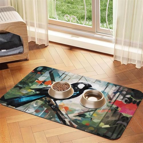 WZYCWB 30 x 45 cm Elster Graffiti gemustertes Haustier-Tischset – für Katzen- und Hundenapf-Matten, faltbar und einfach zu verstauen von WZYCWB