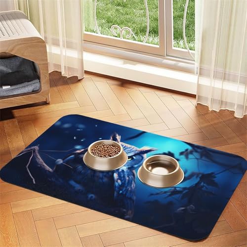 WZYCWB 30 x 45 cm Eule im Mondlicht gemustertes Haustier-Tischset – für Katzen- und Hundenapf-Matten, faltbar und einfach zu verstauen von WZYCWB