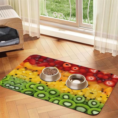 WZYCWB 30 x 45 cm Frisches Obst gemustertes Haustier-Tischset – für Katzen- und Hundefutter-Matten, faltbar und einfach zu verstauen von WZYCWB
