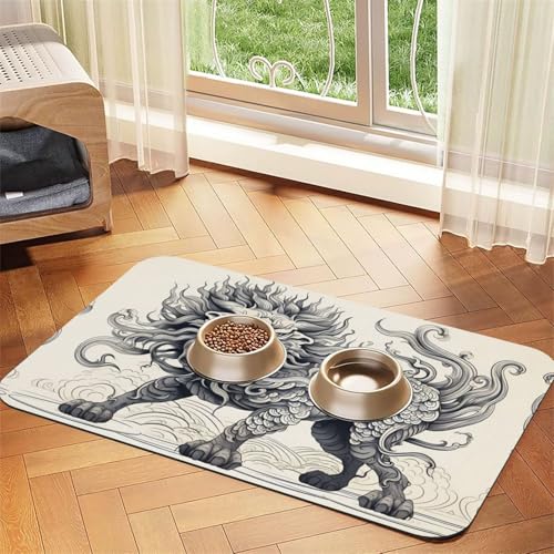 WZYCWB 30 x 45 cm Kirin Line Zeichnung gemustertes Haustier-Tischset – für Katzen- und Hundefutter-Matten, faltbar und einfach zu verstauen von WZYCWB