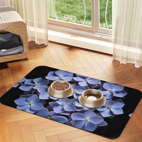 WZYCWB 30 x 45 cm Mauve Hortensien bedruckte saugfähige Tischsets für Haustiere – rutschfeste Futtermatten für Hunde und Katzen, Futternäpfe und Wasser-Tischsets von WZYCWB
