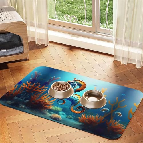 WZYCWB 30 x 45 cm Meeresboden Koralle Seepferdchen gemustert Haustier Tischset Futternapf Matte – für Katzen- und Hundenapf Matten, faltbar und einfach zu verstauen WZYCWB 30 x 45 cm Meeresboden Koralle Seepferdchen gemustert Haustier Tischset Futternapf Matte – für Katzen- und Hundenapf Matten, faltbar und einfach zu verstauen von WZYCWB