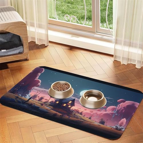 WZYCWB 30 x 45 cm Moonlight Cottage gemustertes Haustier-Tischset, Futtermatte – für Katzen- und Hundefutter-Matten, faltbar und einfach zu verstauen von WZYCWB