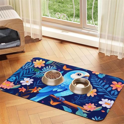 WZYCWB 30 x 45 cm Papageien-Illustration, gemustertes Haustier-Tischset, Futternapf-Matte – für Katzen- und Hundenapf-Matten, faltbar und einfach zu verstauen von WZYCWB