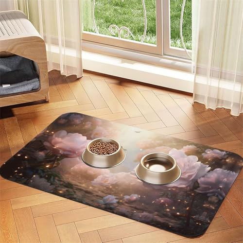 WZYCWB 30 x 45 cm Pfingstrosen Blumen im Traum gemustertes Haustier-Tischset – für Katzen- und Hundefutter-Matten, faltbar und einfach zu verstauen von WZYCWB