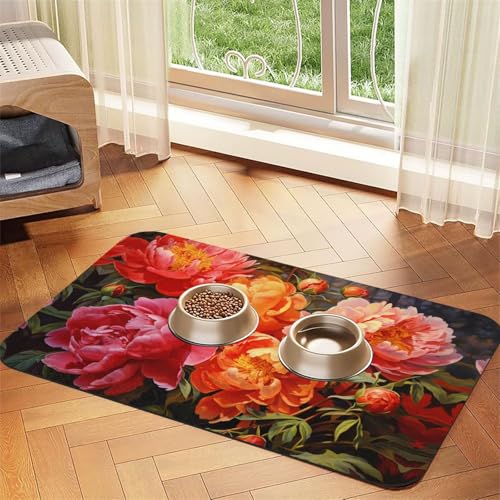 WZYCWB 30 x 45 cm Pfingstrosen in voller Blüte, gemustertes Haustier-Tischset, Futtermatte – für Katzen- und Hundefutter-Matten, faltbar und einfach zu verstauen von WZYCWB