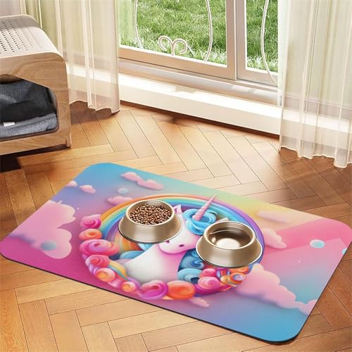 WZYCWB 30 x 45 cm Regenbogen-Einhorn-gemustertes Haustier-Tischset, Futtermatte – für Katzen- und Hundefutter-Matten, faltbar und einfach zu verstauen WZYCWB 30 x 45 cm Regenbogen-Einhorn-gemustertes Haustier-Tischset, Futtermatte – für Katzen- und Hundefutter-Matten, faltbar und einfach zu verstauen von WZYCWB