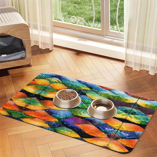 WZYCWB 30 x 45 cm Regenbogenfischschuppen-gemustertes Haustier-Tischset, Futtermatte – für Katzen- und Hundefutter-Matten, faltbar und einfach zu verstauen von WZYCWB
