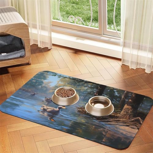 WZYCWB 30 x 45 cm Stockente schwimmendes gemustertes Haustier-Tischset – für Katzen- und Hundefutter-Matten, faltbar und leicht zu verstauen von WZYCWB