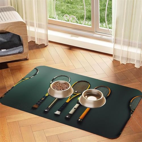 WZYCWB 30 x 45 cm Tennisbälle und Schläger, gemustertes Haustier-Tischset, Futtermatte – für Katzen- und Hundefutter-Matten, faltbar und einfach zu verstauen von WZYCWB