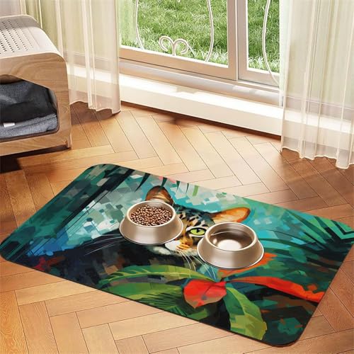 WZYCWB 30 x 45 cm Wasserfarben-Katzen-bedruckte saugfähige Tischsets für Haustiere – rutschfeste Futtermatten für Hunde und Katzen, Futternäpfe und Wasser-Tischsets von WZYCWB