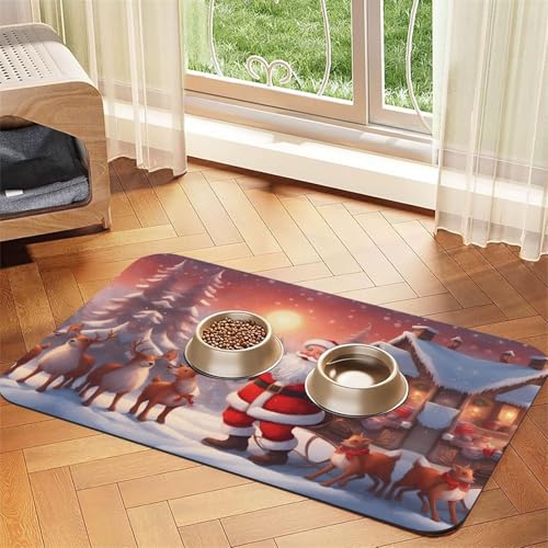 WZYCWB 30 x 45 cm Winter-Weihnachtsmann-gemustertes Haustier-Tischset, Futtermatte – für Katzen- und Hundefutter-Matten, faltbar und einfach zu verstauen WZYCWB 30 x 45 cm Winter-Weihnachtsmann-gemustertes Haustier-Tischset, Futtermatte – für Katzen- und Hundefutter-Matten, faltbar und einfach zu verstauen von WZYCWB