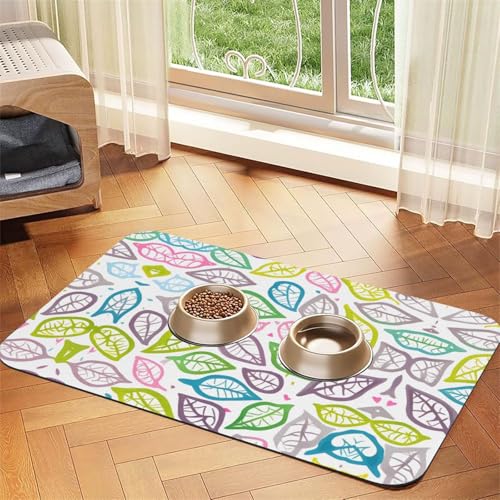 WZYCWB 30 x 45 cm farbige Laublinien gemusterte Haustier-Tischset, Futtermatte – für Katzen- und Hundefutter-Matten, faltbar und leicht zu verstauen von WZYCWB